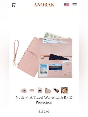 NWOT ANORAK Nude Pink Travel Wallet RIFD Protection Orig $130